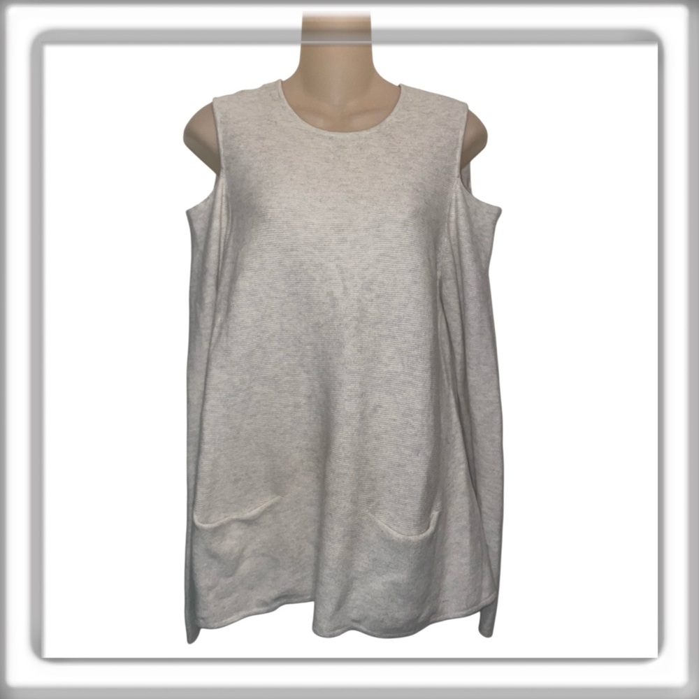 Lisa Todd Cotton Cashmere Sweater Long Sleeve Cold Shoulder Cream Size Medium